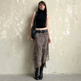 Temperament Light Style Leopard Yarn Irregular Dress 2025 Autumn And Winter New Half Dress Women's
