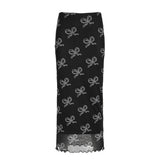 Toloer Casual Bowknot Gauze Print Skirt Women's New Low Purse Hip Straight Tube Skirt-Outfit