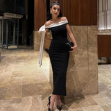 Black Ribbon Off-shoulder Maxi Dress-Outfit