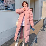 Chinese Drama Long College Style Down Jacket Female 2024 Winter Fashion Thick Loose Warm White Duck Down Matching Jacket-Outfit