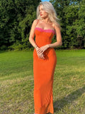 Orange Mesh Lace Patchwork Cami Maxi Dress-Outfit
