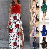 Toloer Women's Wear 2024 Diagonal Shoulder Dress Temperament Sleeveless Sexy High Waist Open Slit Autumn Winter