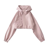 Trendy Women's Wear Hooded Jacket Charge Suit Sweet And Spicy Loose Solid Color Short Style Pull Rope Design Sense Sports Jacket-Outfit