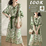Style Big-Name Female Lotus Leaf Lace-Up Dress With Collision Color To Show Lean Dress In 2023 Summer New Medium-Long Casual Skirt-Outfit