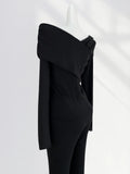 Toloer Mall With The Advanced Sense French Inclined Shoulder Long Sleeve T Shirt Pure Body Early Spring New Black One Word Shoulder Coat