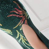 Winter Elegant Velvet With Sequins Deep V Neck Long Sleeve Slit Cocktail Eevening