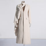 Toloer Fire Millard Wind 2024 Autumn New Scarf Collar Long Sleeve Personality Hollow Design Solid Color Trench Coat Female-Outfit