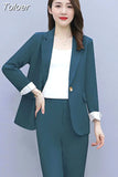 Women Single Botton Work Blazer Suits Slim Loose Casual Pants Blazers Jackets With Trouser Two Pieces