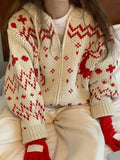 Jacquard Knit Zipper Hooded Sweater-Outfit