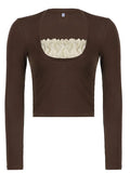 Square collar Lace Crop Top-Outfit
