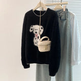 Toloer Spotted Dog Watery Wool Sweater Women Winter Soft Languid Horse Hair Long Knitted Blouse Autumn And
