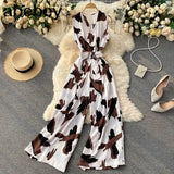 Women Korean Tank Rompers Sexy Sleeveless Off Shoulder Jumpsuits Summer Casual Streetwear Wide Leg Long