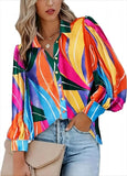 Wise Hot Style Autumn Fashion Casual Long Sleeve V Neck Button Print Shirt Women-Outfit