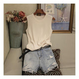 The Summer Of 2025, Women Wear A Vest Wearing A T-Shirt With A Tight-Fitting Knitted Top Loose Large-Size