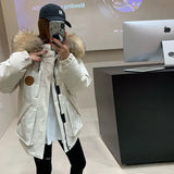 Raccoon Big Hair Collar Overalls Down Jacket Female 2024 Winter Fashion Thickened Couples Frost Resistant Outdoor Assault Jacket-Outfit