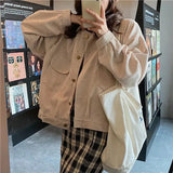 Deeptown Corduroy Jacket Autumn Winter Korean Fashion Clothing for Womens Jacket Long Sleeve All-match Casual Top Keep Warm