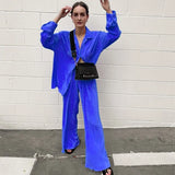 Lady Sexy Suit Two Pieces Outfits Long Sleeve Suit Collar Jacket Coat Casual Wide Leg Trousers Set Suits 2022 Women