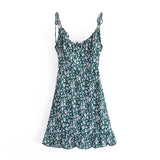 New Spring Women's Dress Retro Sling Printing Lotus Leaf Edge Slim Waist Lace Dress-Outfit