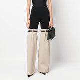 Toloer Fashion Autumn 2024 New High Waist Elastic Elastic Stitching Suit Pants Horn Show Thin Casual Pants Woman-Outfit