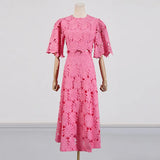 And Leisure Set Women's New Summer 2025 Vacation Wind Collar Embroidered Flower Slence Design Dress