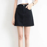 Spring And Summer 2024 Korean Fan Retro High Waist Show Thin Package Hip A-Line Denim Short Skirt Korean College Wind Solid Color Skirt-Outfit