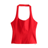 New Spring Style Hanging Collar Solid Color Slim Small Sling Blouse 4661007-Outfit