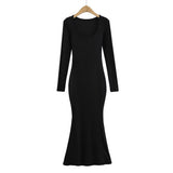 Trendy Women's Dress Net Red Style Pure Style Sexy Side Repair Height Waist Long-Sleeved Hip Skirt-Outfit