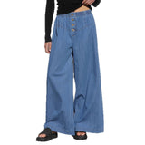And Summer Thin Tight Waist Denim Trousers Pendant Retro Denim Broad Leg