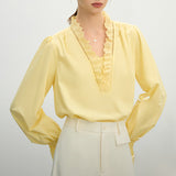 Toloer Temperament Lace Lace V-Neck Shirt Women's Spring 2025 Design Sense Niche Elegant Loose