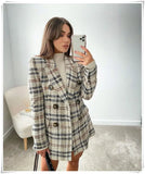 British Style Women Plaid Tweed Jacket Coat With Pockets Fashion Office Ladies Double Breasted Tops Casual