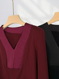 Toloer Port Wind Tip Collar Long Sleeve Shirt Women's Horn Sleeves Early Spring French Atmosphere Top Horseshoe Sleeve Black
