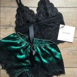 Toloer Hot Selling Lace Pajamas Two-Piece Lace Sling Perspective V-Neck Pajamas Set-Outfit