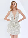 Ruffle Trim Print Dot Women's Dress V Neck Sleeveless High Waist Sexy Dresses Female Fashion New Clothing