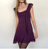 Chiffon Tie-Up Strap Mini Dress-Outfit