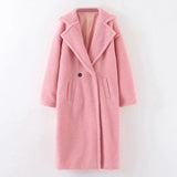 Aachoae Winter Casual Solid Teddy Coat Women Long Sleeve Fleece Long Jacket Turn Down Collar Lamb Fur Coat Outerwear