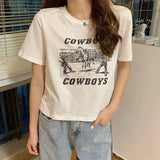 Toloer Print Short Short-Sleeved T-Shirt Female 2024 Summer Dress New Korean Version Design Sense Girl Slim Student