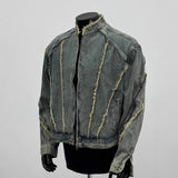 Deconstruction Of Hairside Fashion Denim Jacket Men Street Zipper Locomotive Jacket Short