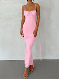 Women Sleeveless Lace-up Strap Sling Dress Summer Backless Ruched Party Long Dress V-neck Slim Fit Sexy Vestidos 2023-Outfit