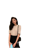 Summer New Round-Neck Color Love Knitted Blouse Women's Hollowed-Out Loose Lazy Wind Short-Sleeved T-Shirt As The Bottom-Outfit