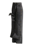 Toloer 2024 New Street Trend Removable Dark Buckle Design Sense Irregular Jeans High Waist Show Slim Trousers-Outfit