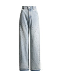 Toloer 2024 New Heavy Industry Nail Bead Design Sense Straight Pants High Waist Show Thin Fashion Temperament All-Match Jeans Pants-Outfit
