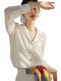 Toloer Temperament White Shirt Long-Sleeved Spring And Autumn New Unique Fashion Beautiful Shirt Early Autumn Women's Chiffon