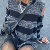 Cold Shoulder Striped Downtown Sweater-Outfit