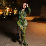 Women's 2025 Spring/Summer New Fashion Net Yarn Printed Pants Casual