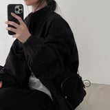 Oversized Zip Up Bomber Jacket-Outfit