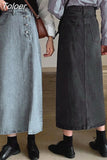 Womens Retro Jeans Skirt Chic Clothing Harajuku Streetwear Elegant A-Line Denim High Waist Long Skirt New
