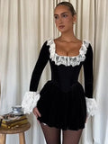 Black Long Sleeve Lace Flare Mini Dress-Outfit