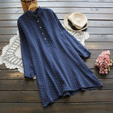 2021 Autumn Polka Dot Long Shirt Vestido Vintage Women Blouse Casual Lapel Neck Long Sleeve Loose Cotton Linen Top