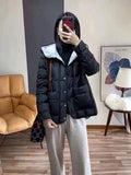 Autumn And Winter New Korean Version Loose And Light White Duck Velvet Hooded Coat Female Casual Pressure Rubber Down Jacket Coat-Outfit