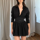 Black Embroidery Shirt Mini Dress-Outfit